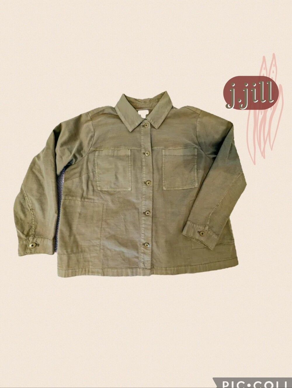 J.Jill Olive Utility Jacket With Buttons, Size 1X